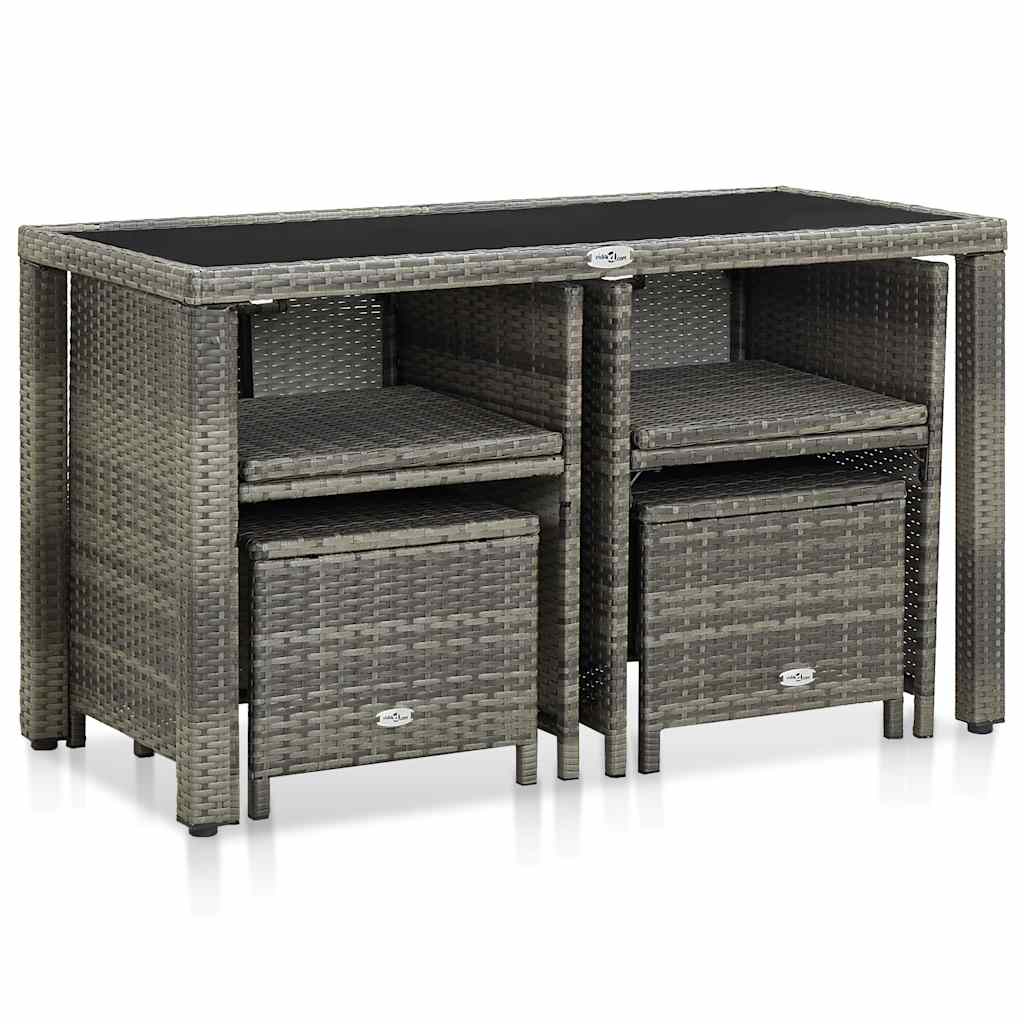 5-részes szürke kültéri polyrattan étkezőszett párnákkal 3