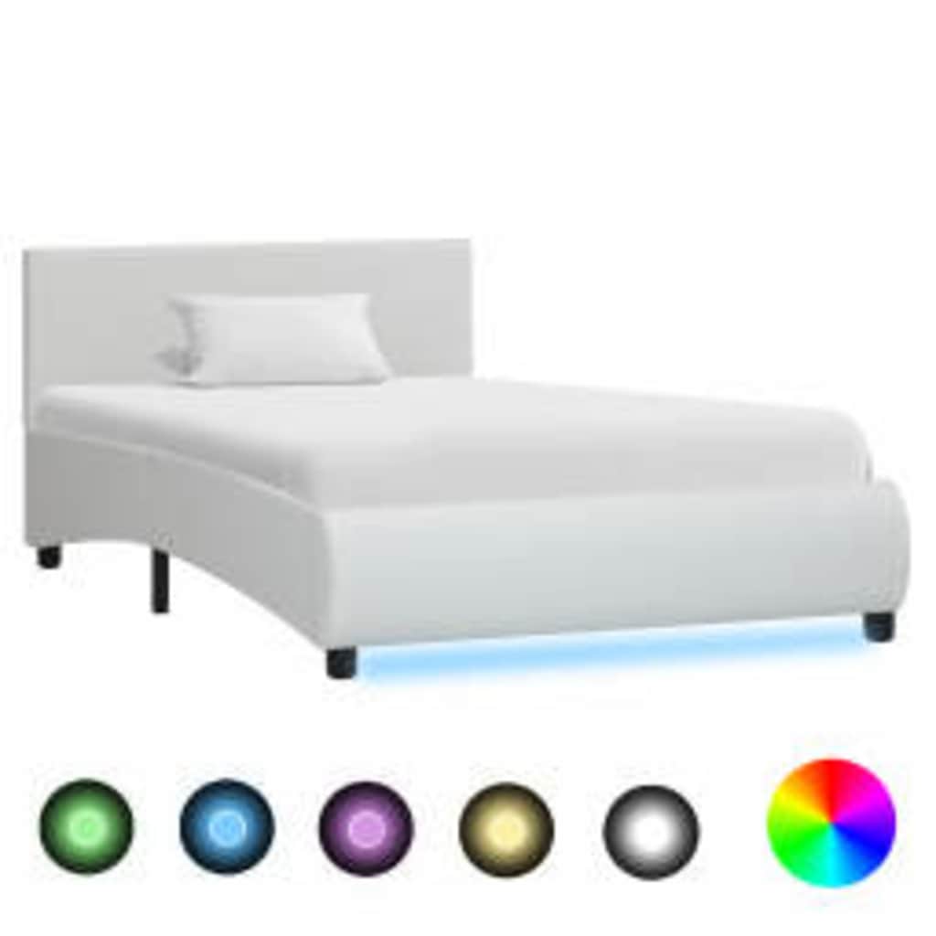 Fehér LED-es műbőr ágykeret 90 x 200 cm