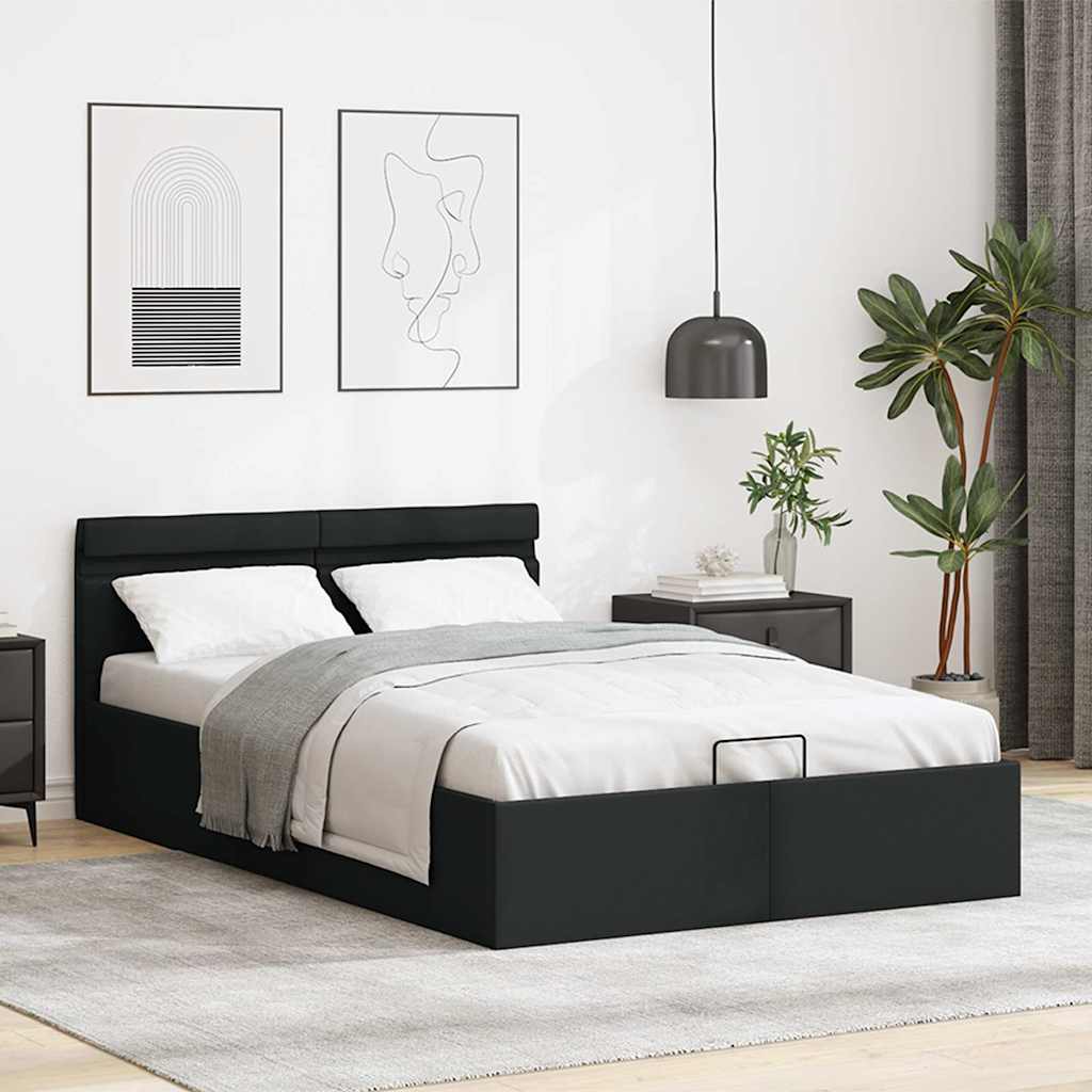 Fekete műbőr LED-es hidraulikus ágykeret 140 x 200 cm 4