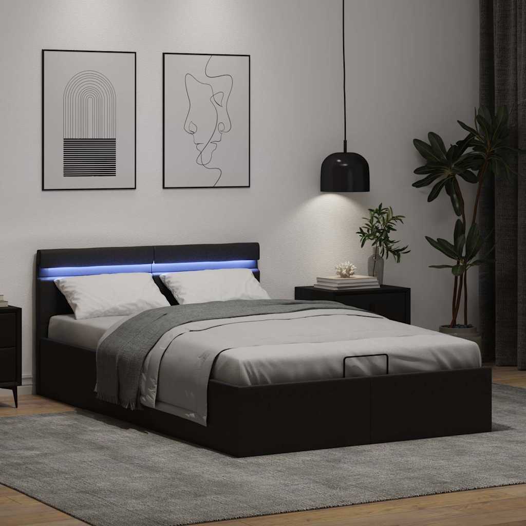 Fekete műbőr LED-es hidraulikus ágykeret 140 x 200 cm 5