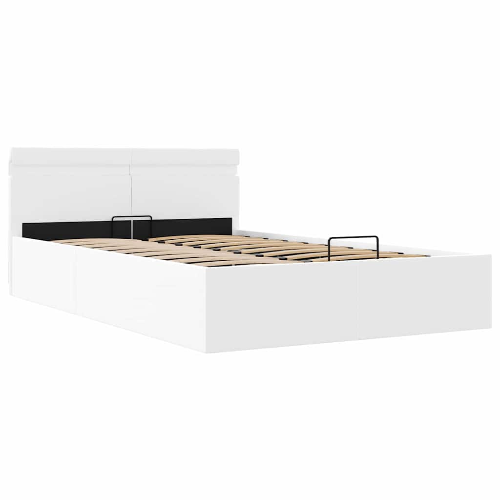 Fehér műbőr LED-es hidraulikus ágykeret 120 x 200 cm 3