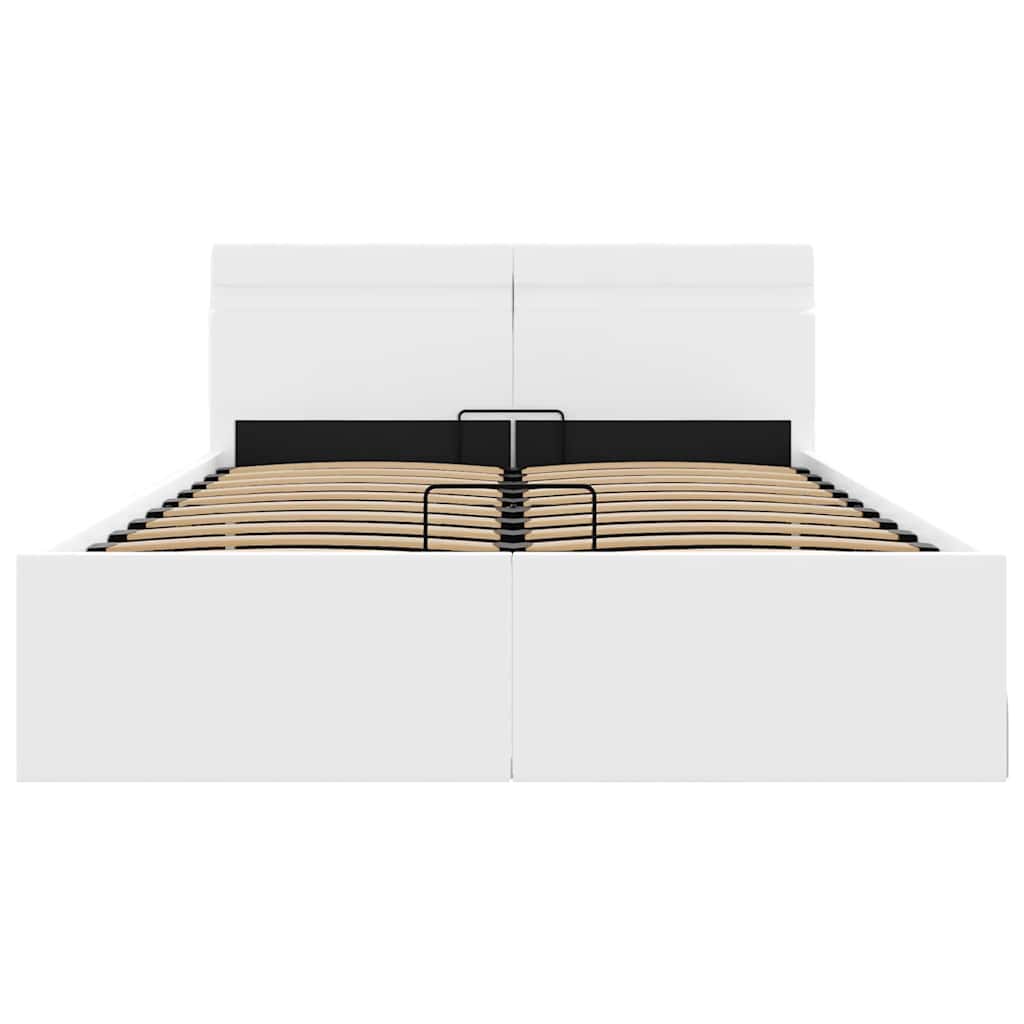 Fehér műbőr LED-es hidraulikus ágykeret 120 x 200 cm 6