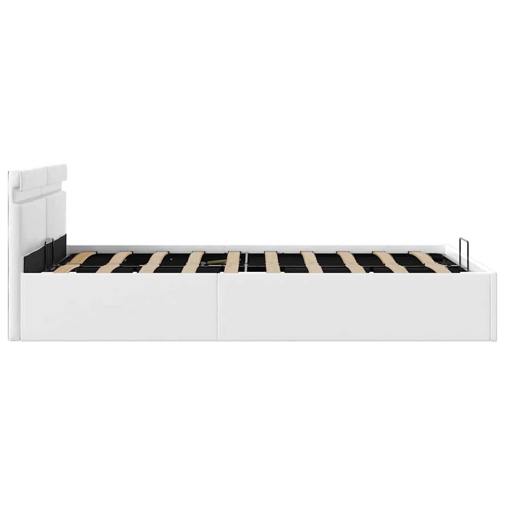 Fehér műbőr LED-es hidraulikus ágykeret 120 x 200 cm 7