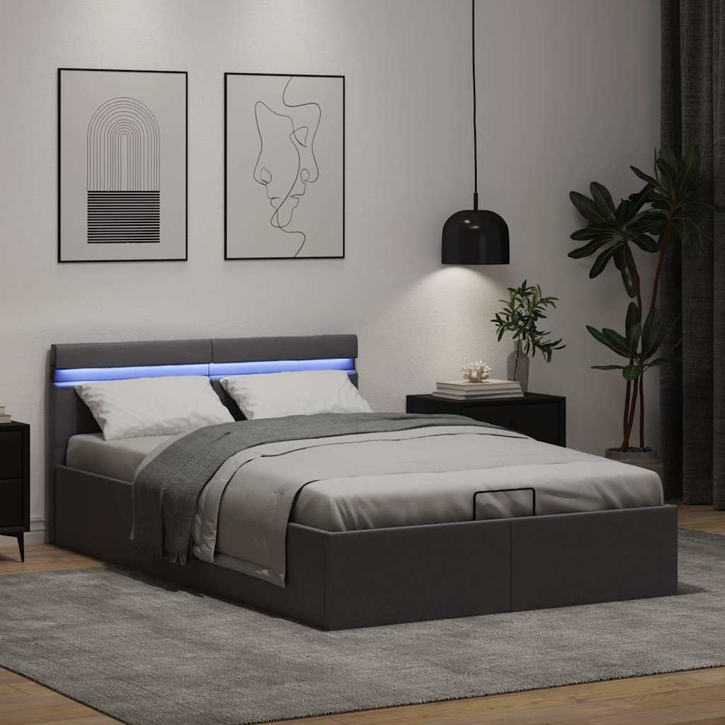 Szürke műbőr LED-es hidraulikus ágykeret 140 x 200 cm 5