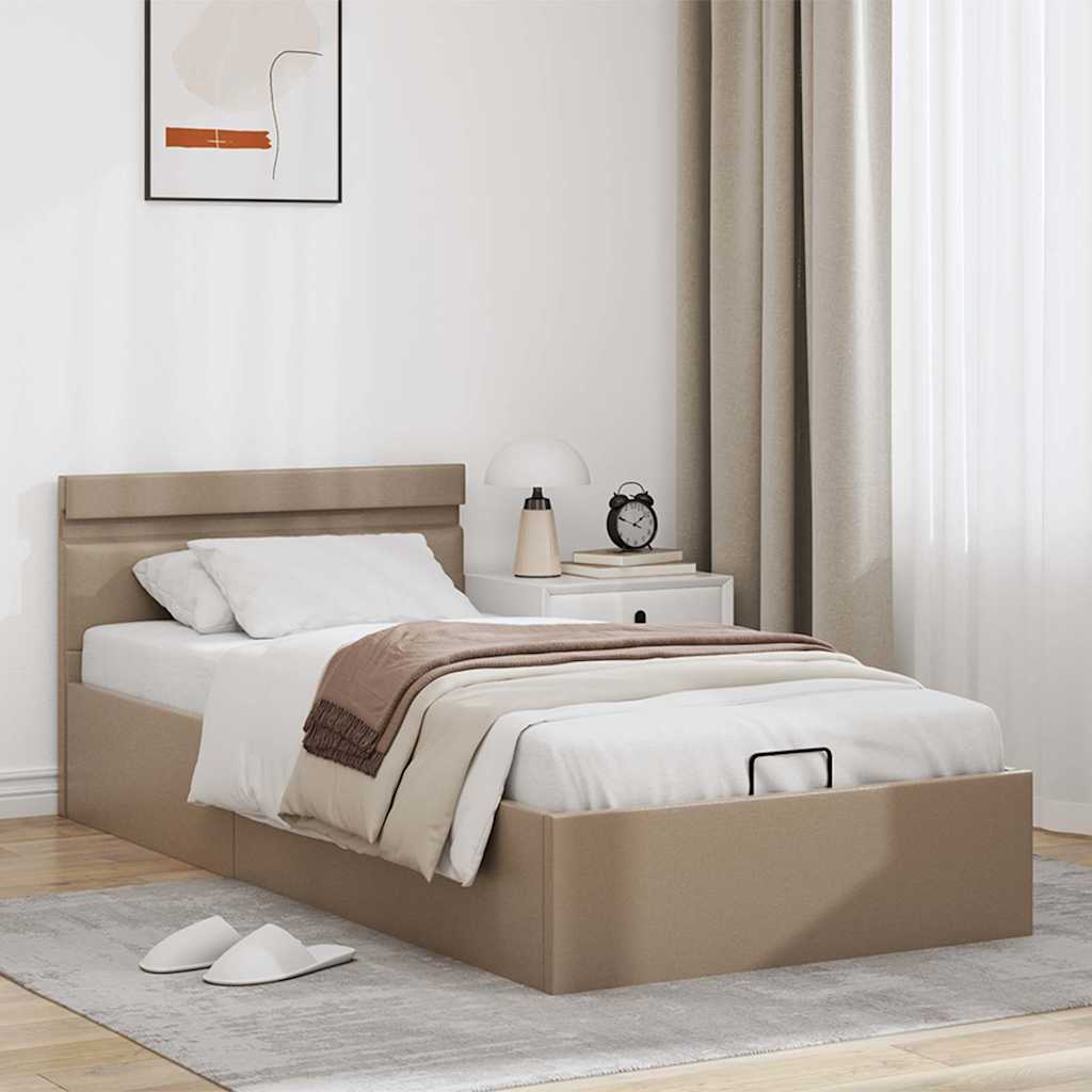Kávészínű műbőr LED-es hidraulikus ágykeret 90 x 200 cm 4