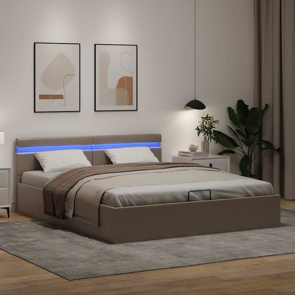 Kávészínű műbőr LED-es hidraulikus ágykeret 160 x 200 cm 5