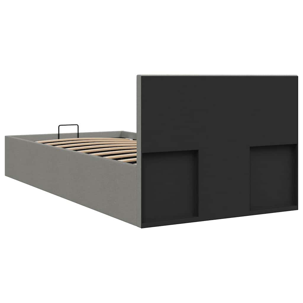 Világosszürke szövet ágykeret hidraulikus tárolóval 90 x 200 cm 7