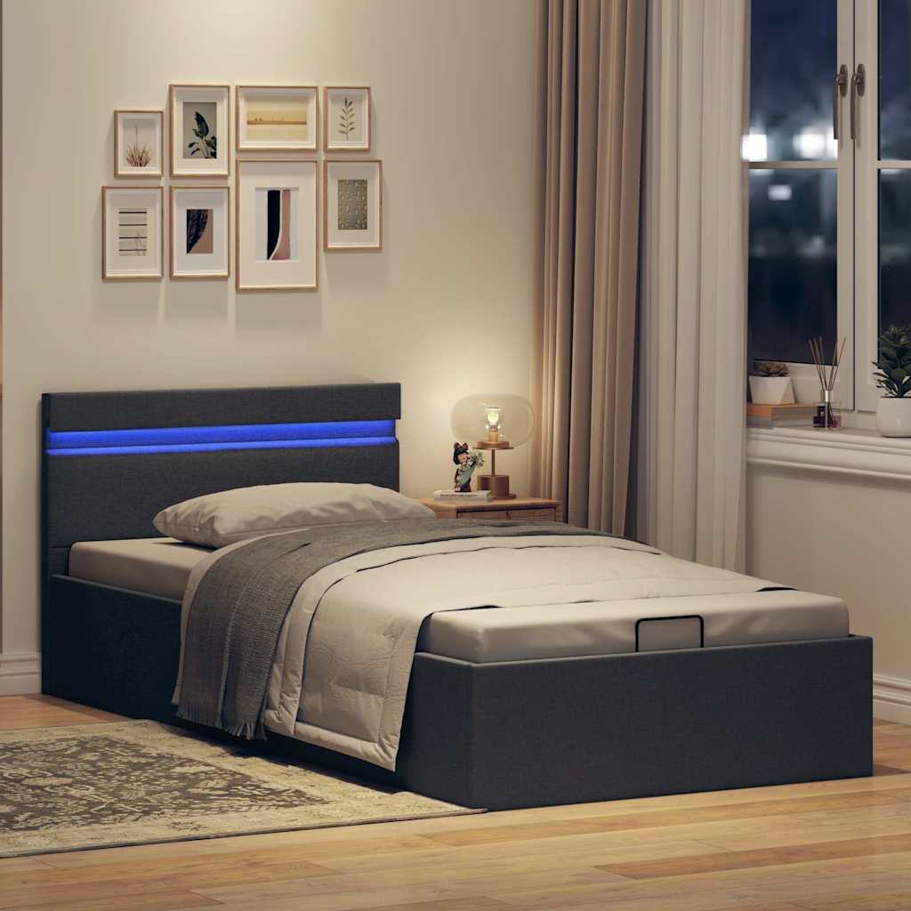Sötétszürke LED-es szövetágy hidraulikus tárolóval 100 x 200 cm 5