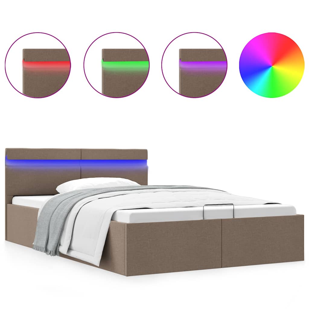 Tópszínű szövet LED-es ágykeret hidraulikus tárolóval 120x200cm 2