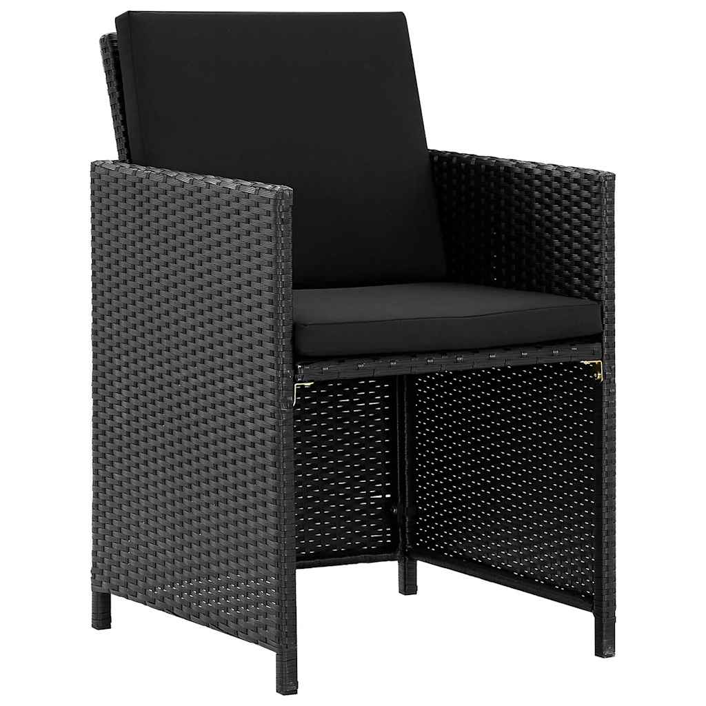 9 részes fekete polyrattan kültéri étkezőszett párnákkal 3