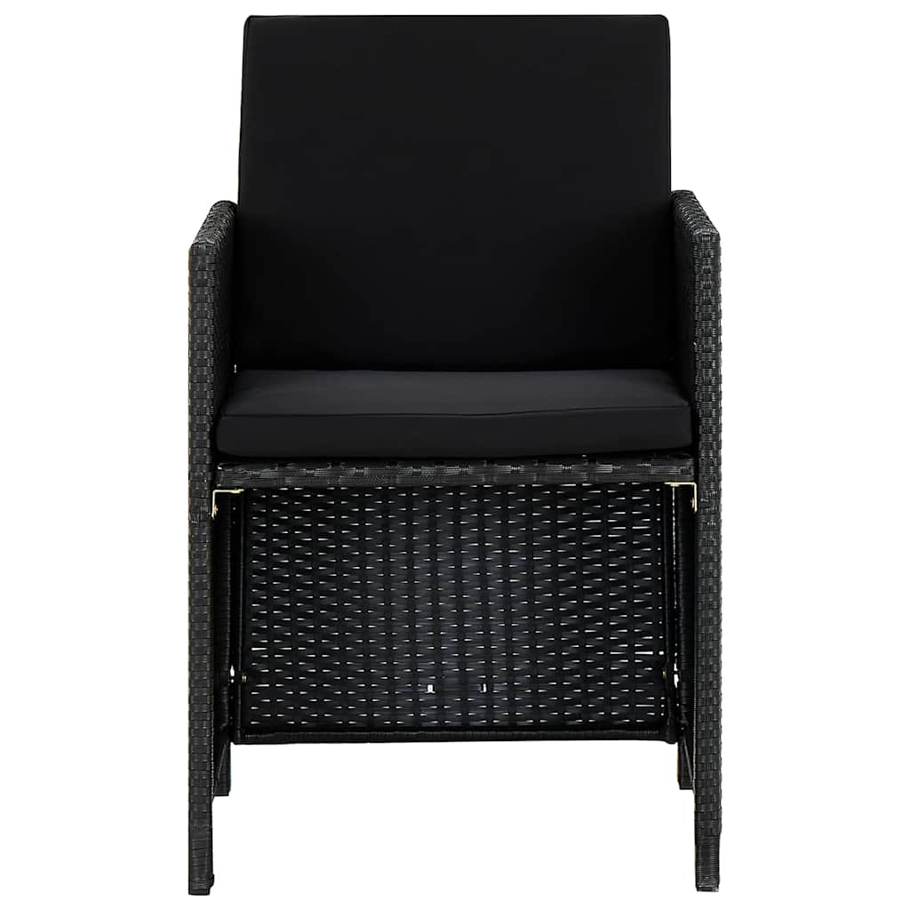 9 részes fekete polyrattan kültéri étkezőszett párnákkal 4