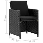9 részes fekete polyrattan kültéri étkezőszett párnákkal 7