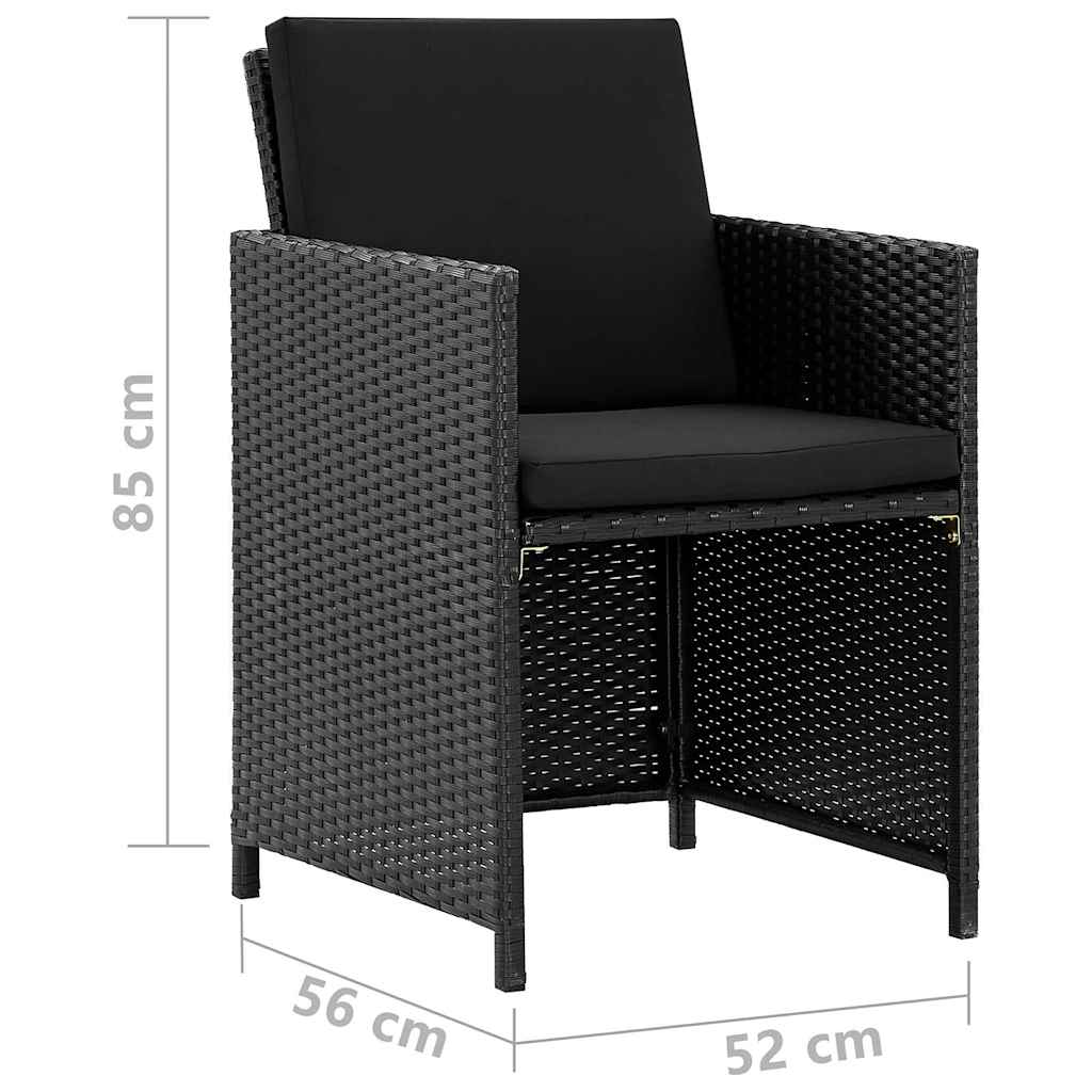 9 részes fekete polyrattan kültéri étkezőszett párnákkal 7