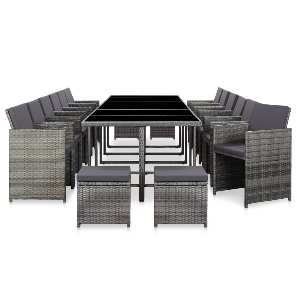 17 részes szürke polyrattan kültéri étkezőgarnitúra párnákkal 3