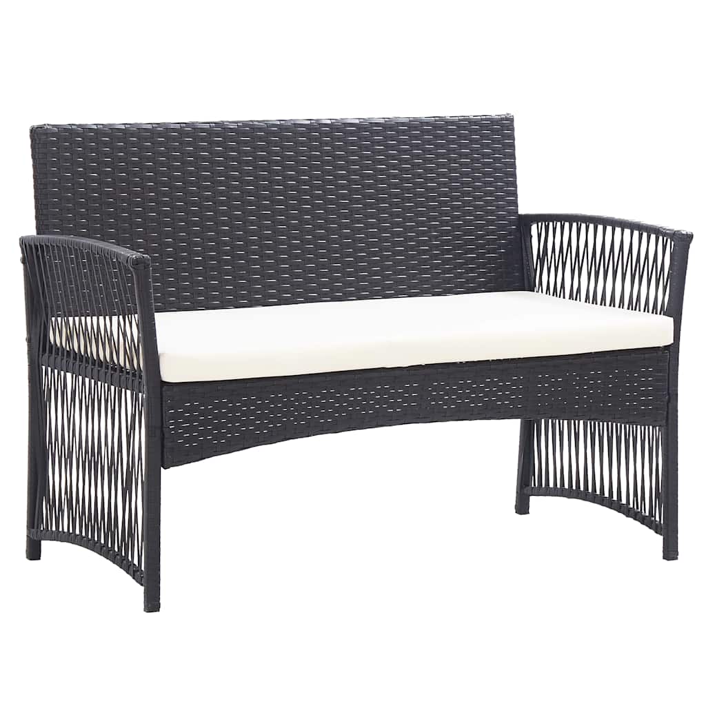 4-részes fekete kerti polyrattan bútorszett párnákkal 3