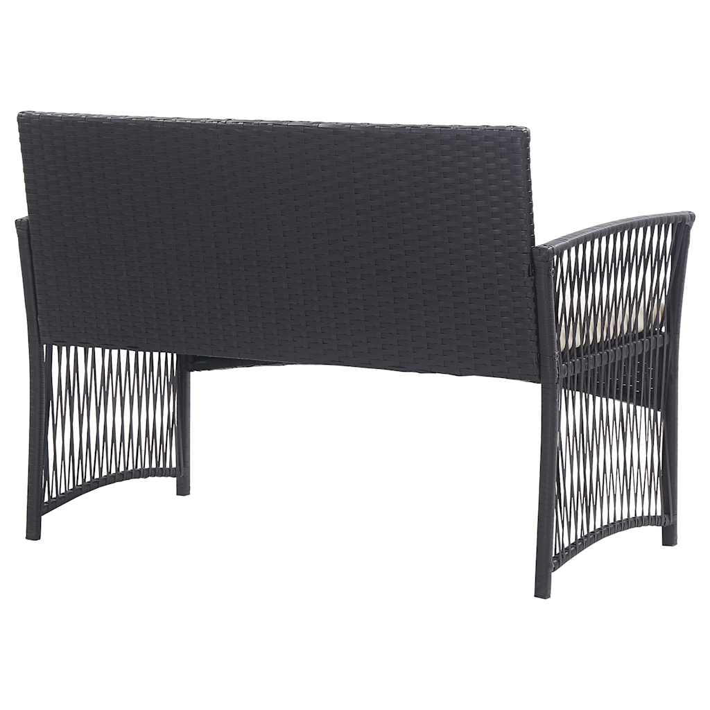 4-részes fekete kerti polyrattan bútorszett párnákkal 6