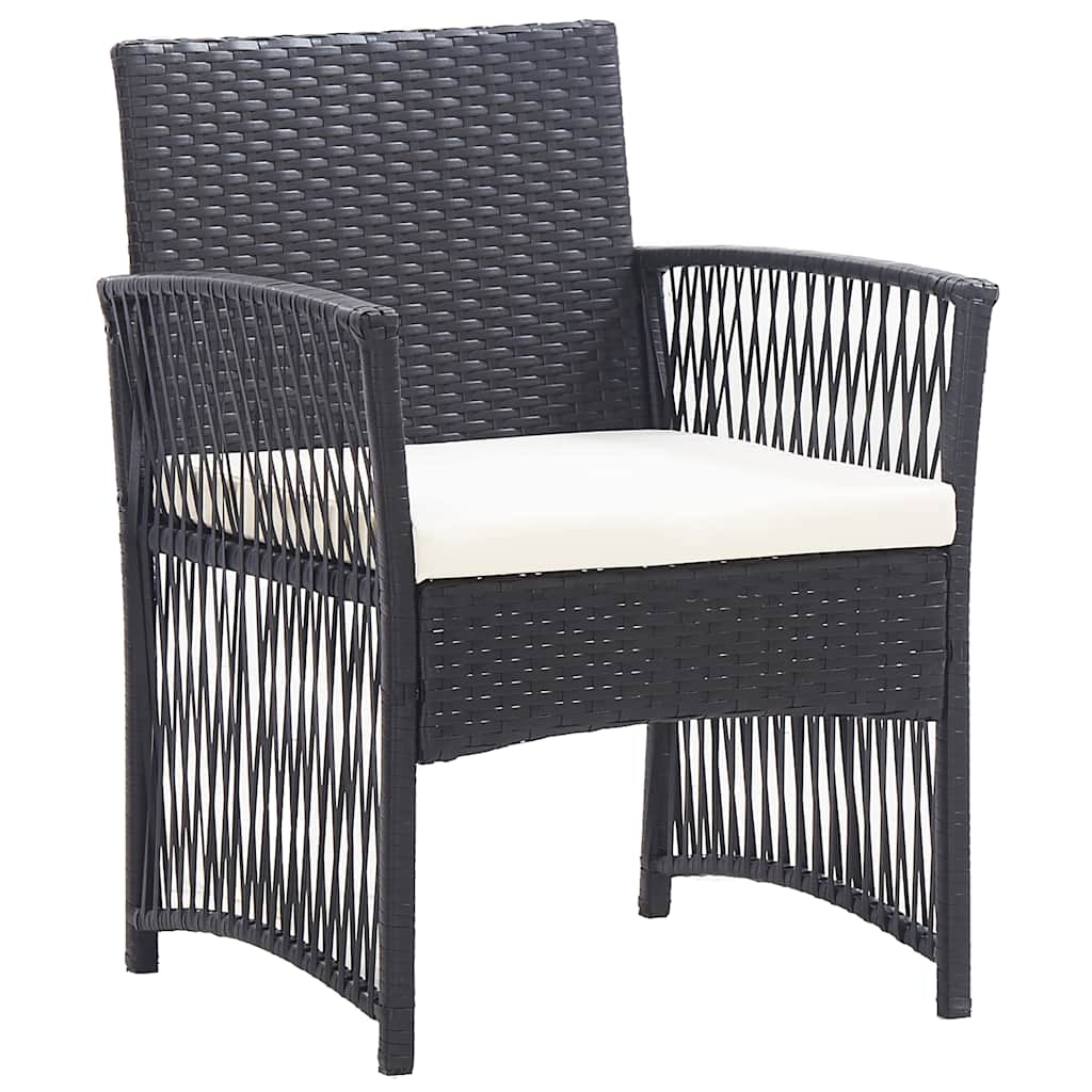 4-részes fekete kerti polyrattan bútorszett párnákkal 7
