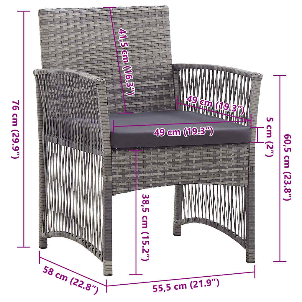 2 db antracitszürke polyrattan kerti fotel párnákkal 8