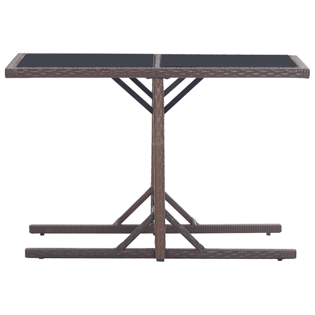 Barna polyrattan és üveglapos kerti asztal 110 x 53 x 72 cm 2