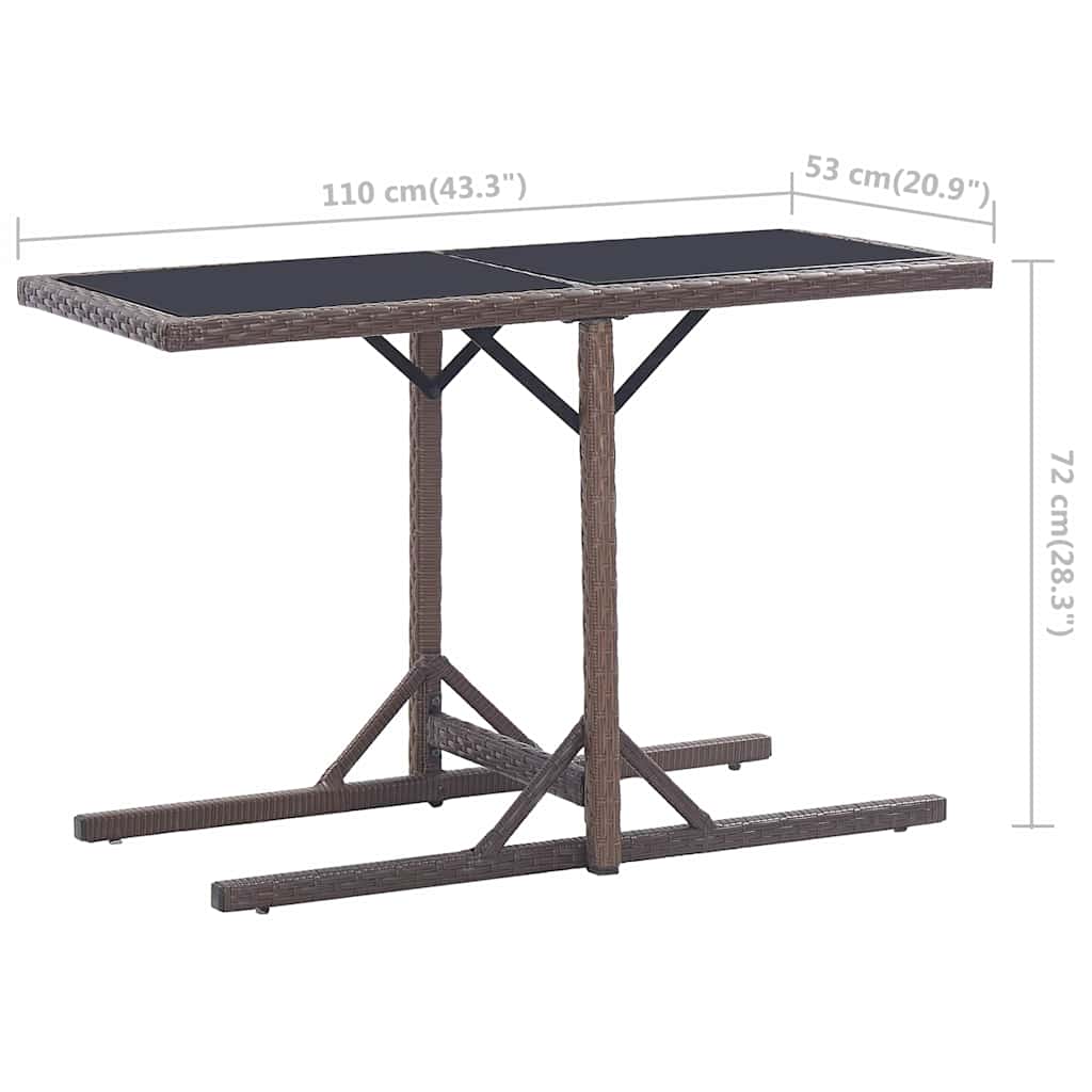 Barna polyrattan és üveglapos kerti asztal 110 x 53 x 72 cm 6
