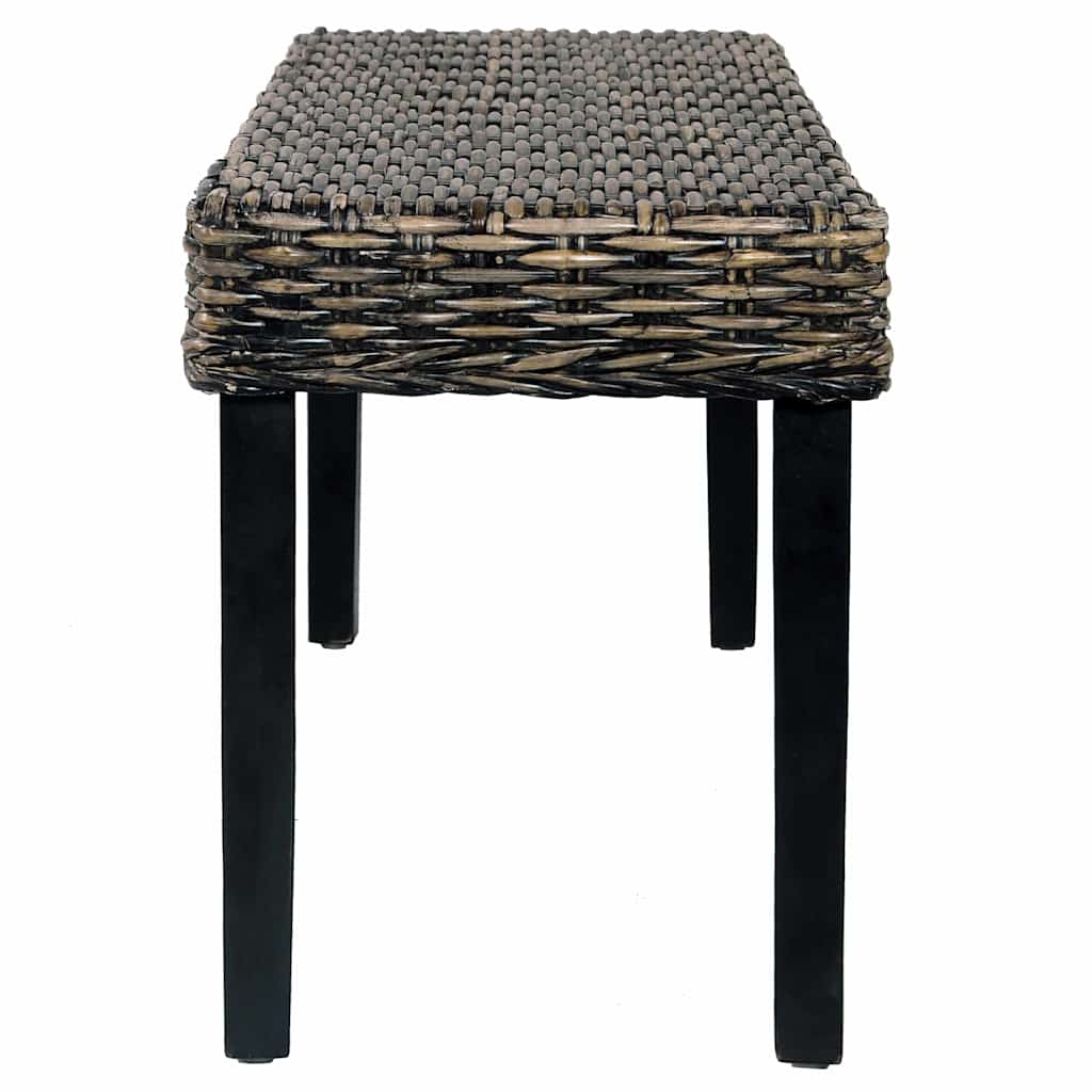 Fekete természetes kubu rattan és tömör mahagóni fa pad 110 cm 3