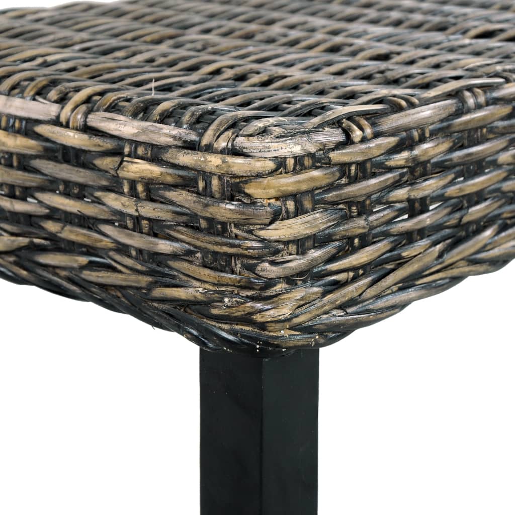 Fekete természetes kubu rattan és tömör mahagóni fa pad 110 cm 4