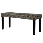 Fekete természetes kubu rattan és tömör mahagóni fa pad 110 cm 5