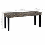 Fekete természetes kubu rattan és tömör mahagóni fa pad 110 cm 6