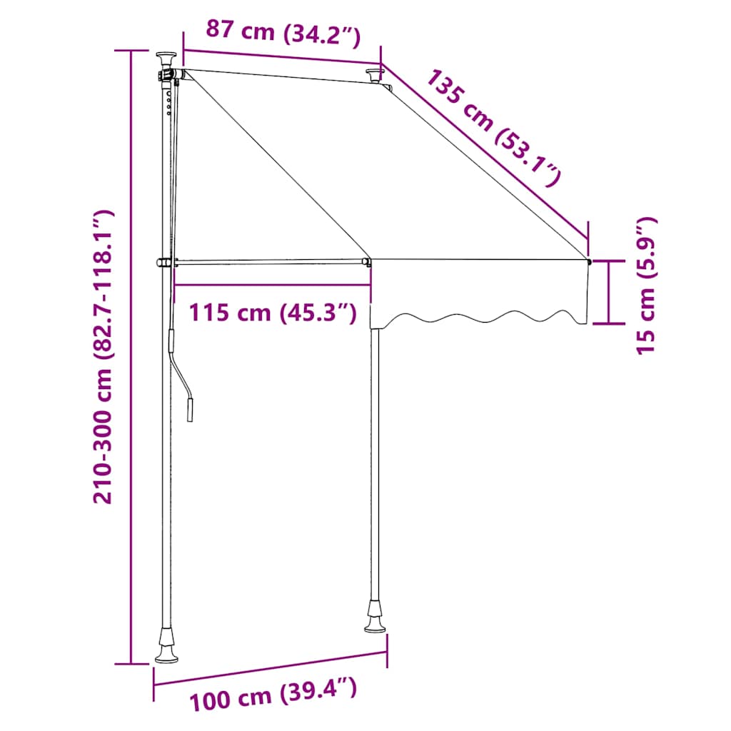 Kék-fehér csíkos kézzel feltekerhető napellenző 100 cm 8