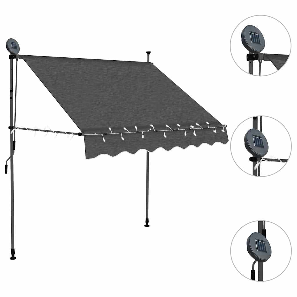 Antracitszürke kézzel feltekerhető LED-es napellenző 100 cm 3