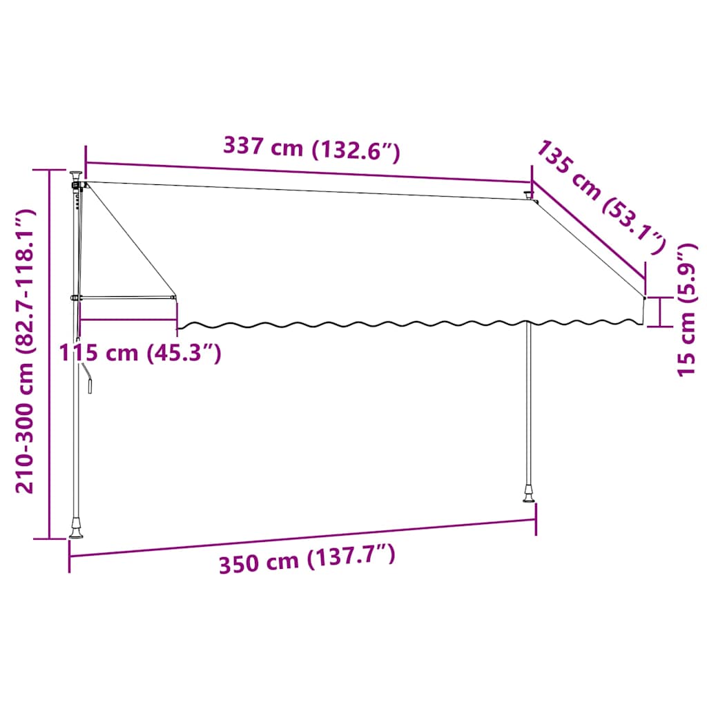 Krémszínű kézzel kihúzható LED-es napellenző 350 cm 8