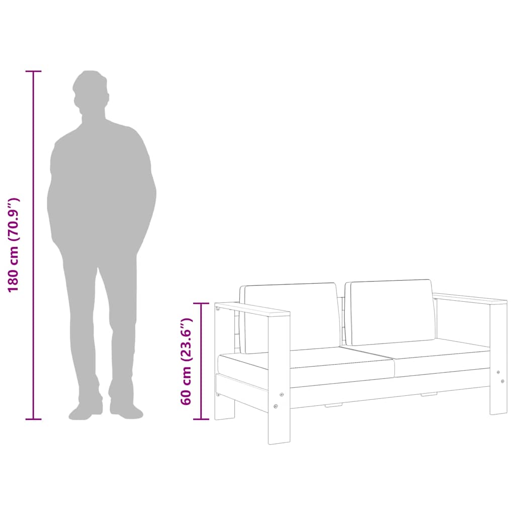 Krémfehér tömör akácfa kerti kanapé párnával 140 cm 9