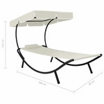 Krémfehér kültéri napozóágy napellenzővel és párnával 7