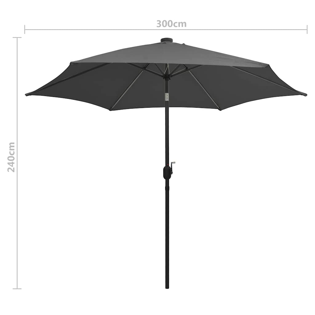 Antracit kültéri napernyő LED fényekkel és alumíniumrúddal 300cm 8