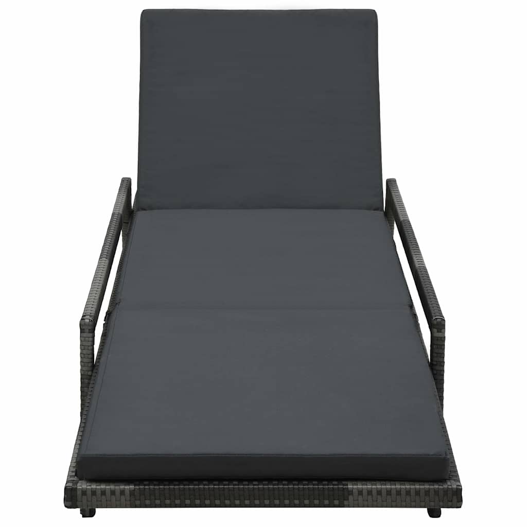 Szürke polyrattan napozóágy párnával 2