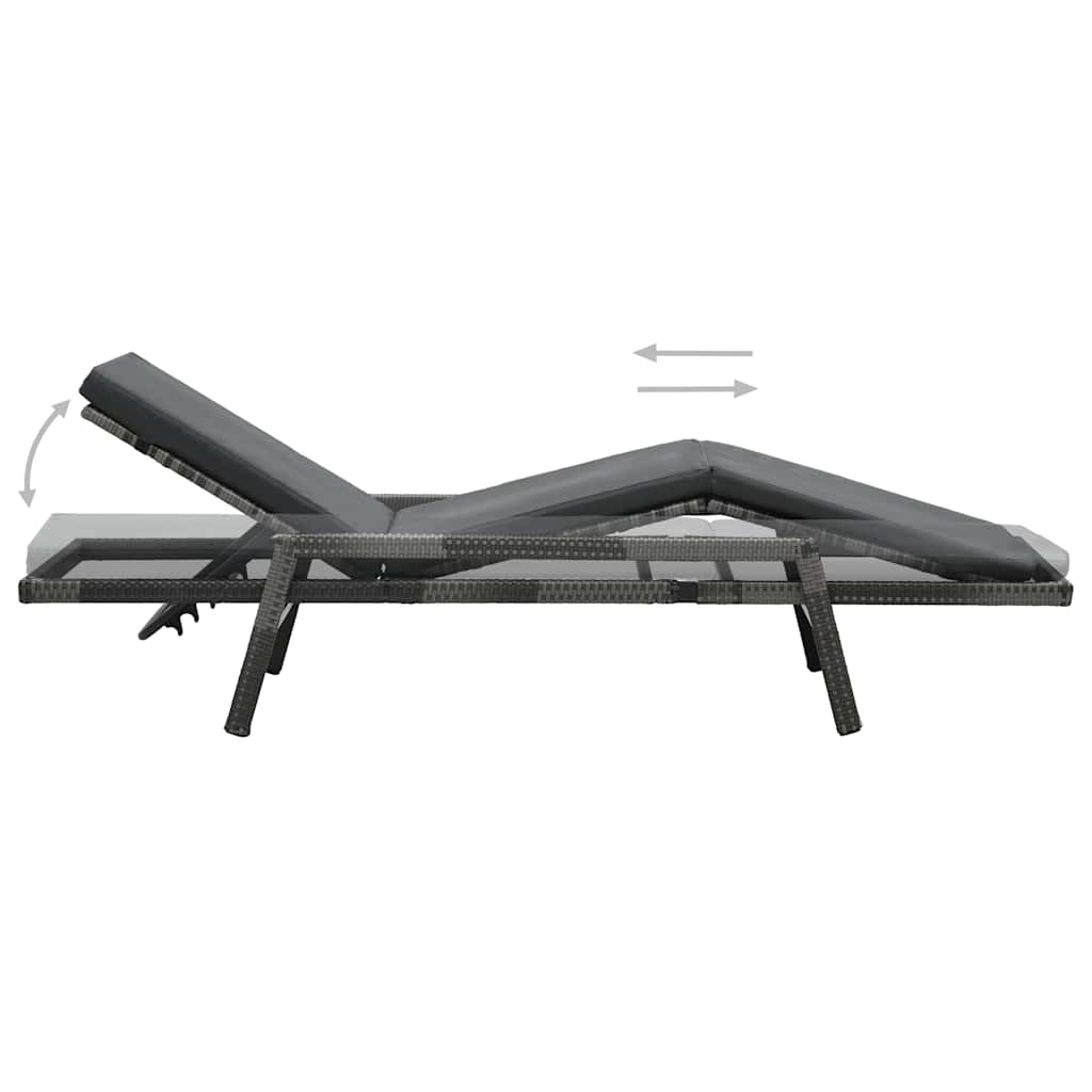 Szürke polyrattan napozóágy párnával 3