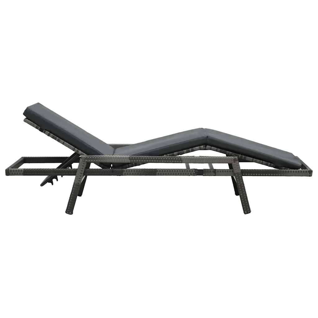 Szürke polyrattan napozóágy párnával 4
