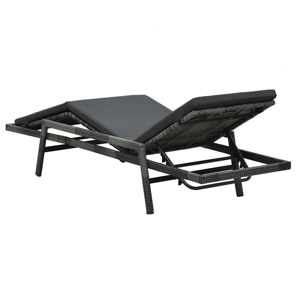 Szürke polyrattan napozóágy párnával 5