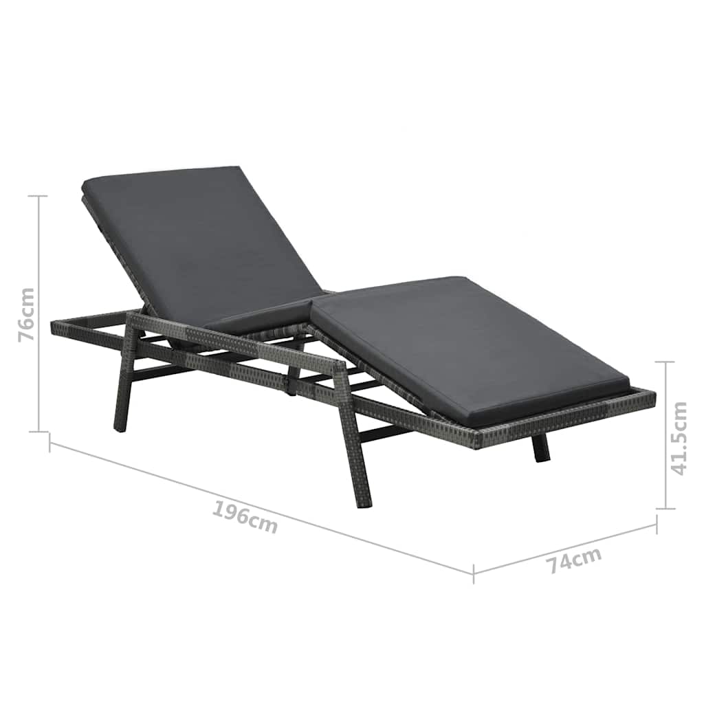 Szürke polyrattan napozóágy párnával 8