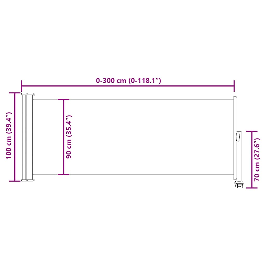Barna behúzható oldalsó teraszi napellenző 100 x 300 cm 13