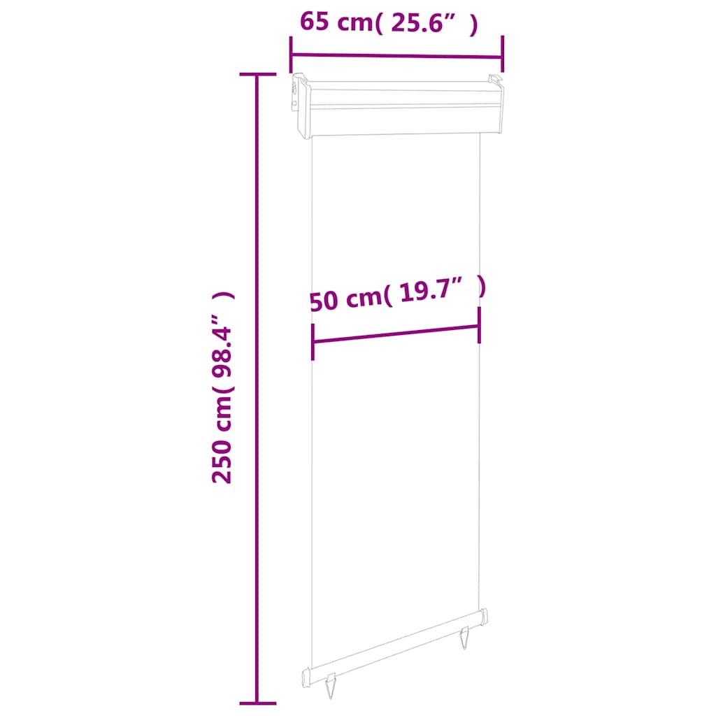 Fekete erkély oldalnapellenző 65 x 250 cm 10