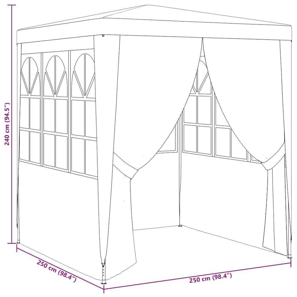 Fehér rendezvénysátor oldalfalakkal 2,5 x 2,5 m 90 g/m² 10