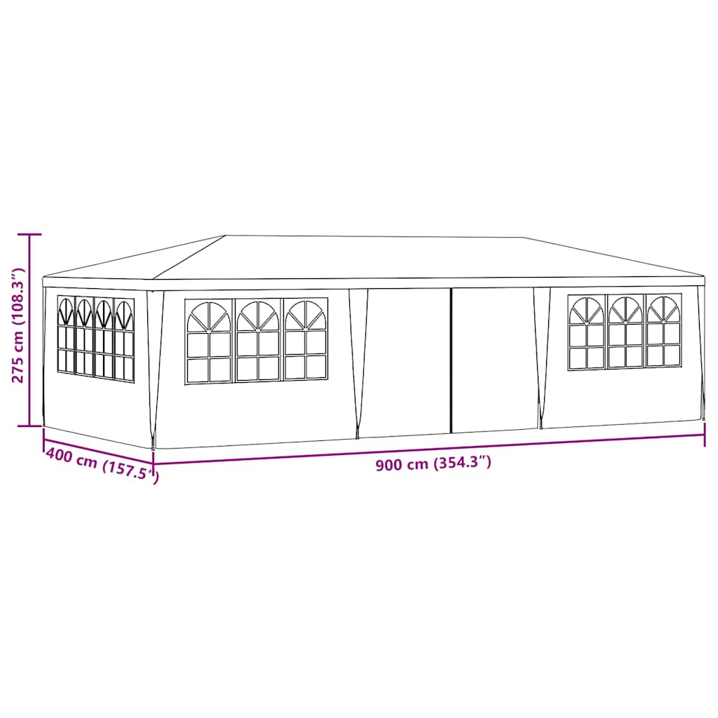 Antracitszürke rendezvénysátor oldalfalakkal 4 x 9 m 90 g/m² 10