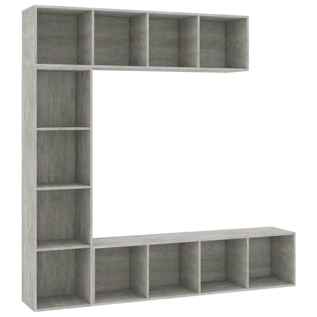 3-részes betonszürke könyv-/TV-szekrényszett 180 x 30 x 180 cm 2