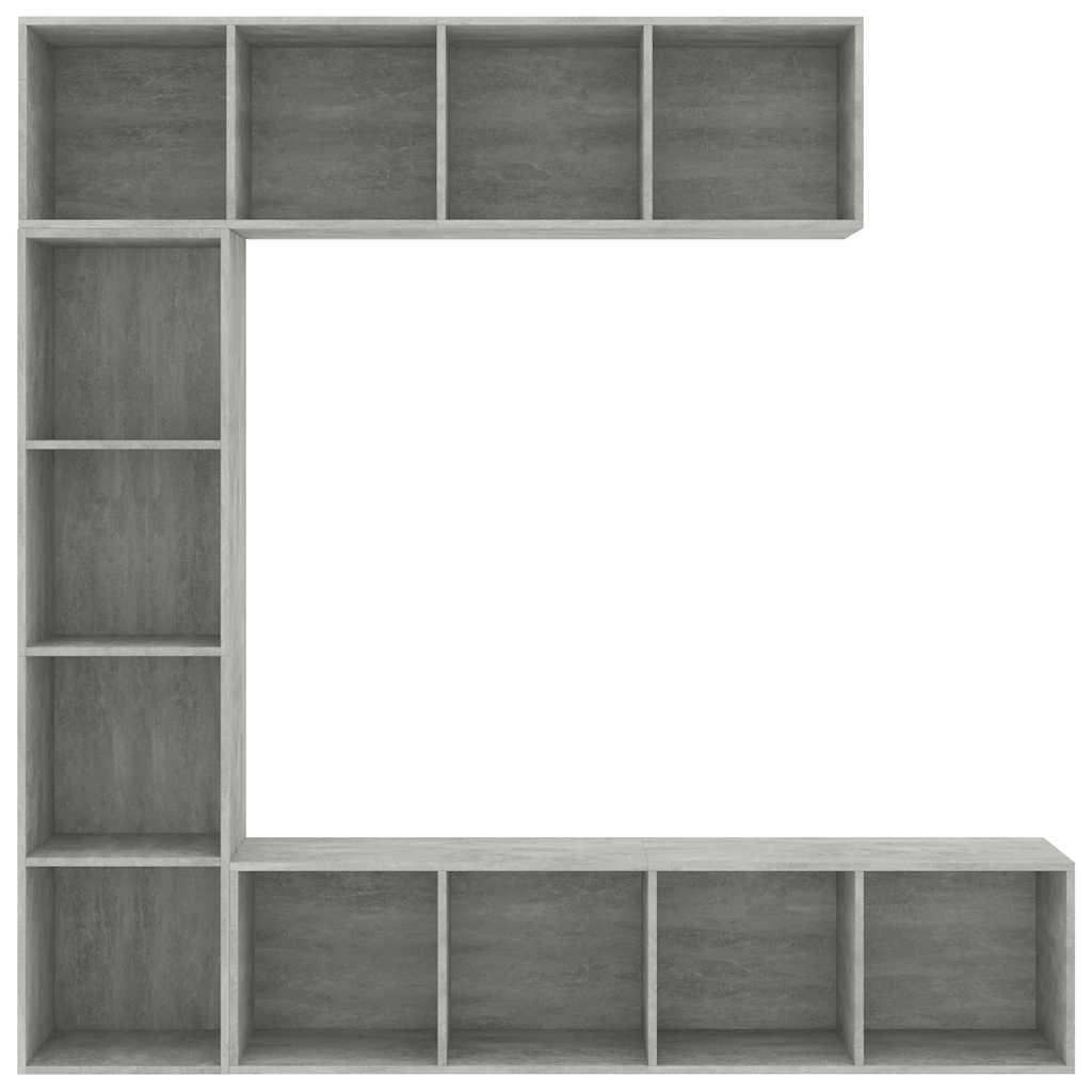 3-részes betonszürke könyv-/TV-szekrényszett 180 x 30 x 180 cm 4