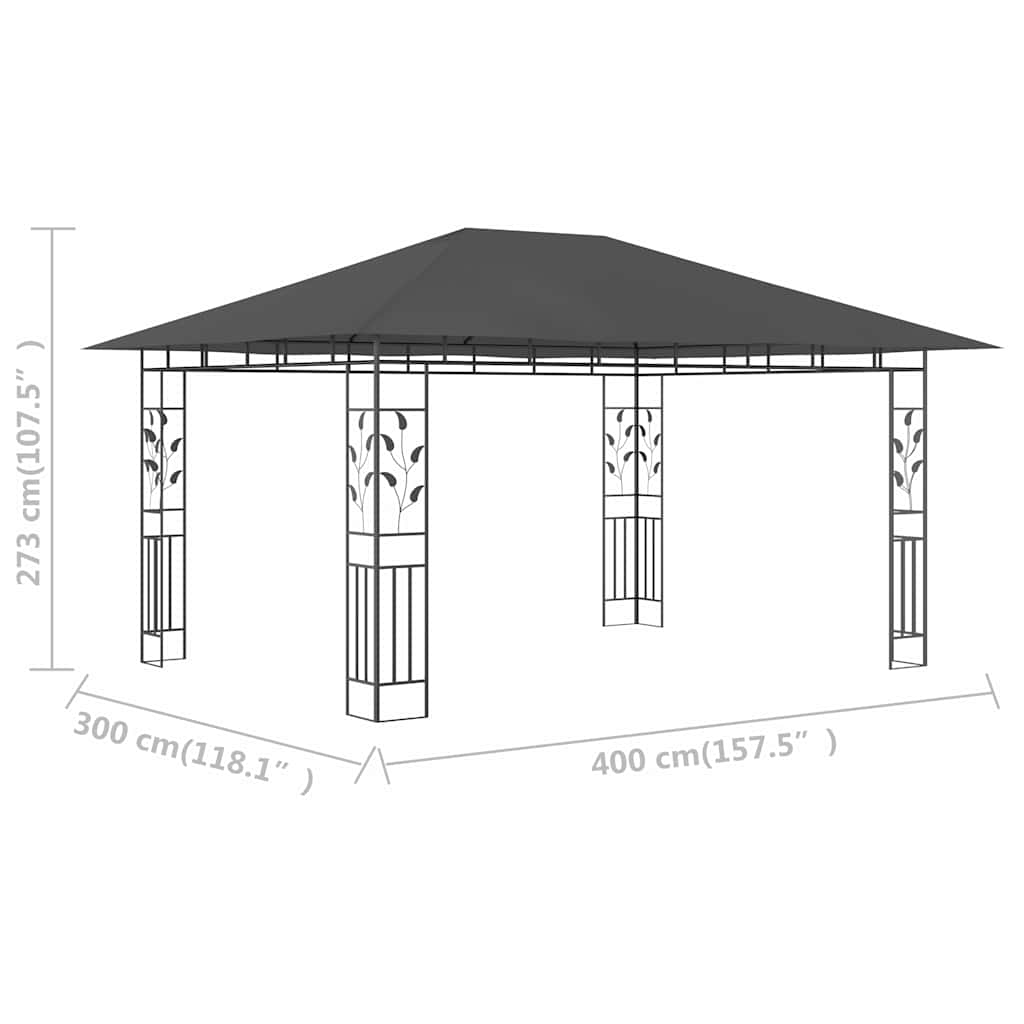 Antracitszürke pavilon szúnyoghálóval 4 x 3 x 2,73 m 180 g/m² 6