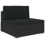 Fekete moduláris polyrattan középső kanapé párnákkal