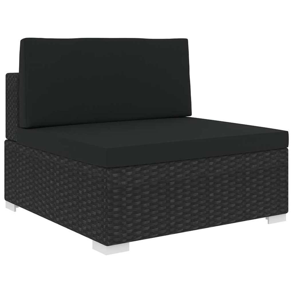 Fekete moduláris polyrattan középső kanapé párnákkal