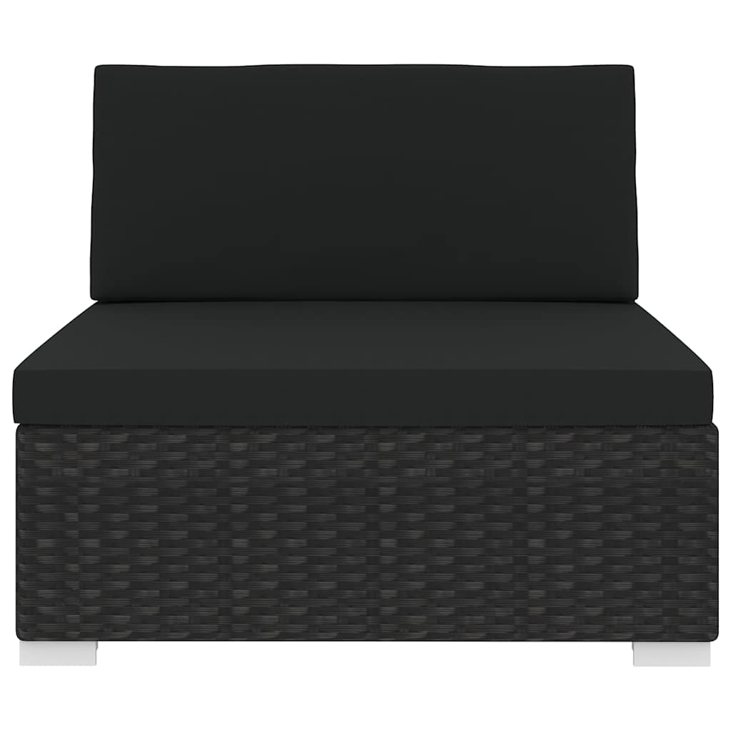 Fekete moduláris polyrattan középső kanapé párnákkal 3