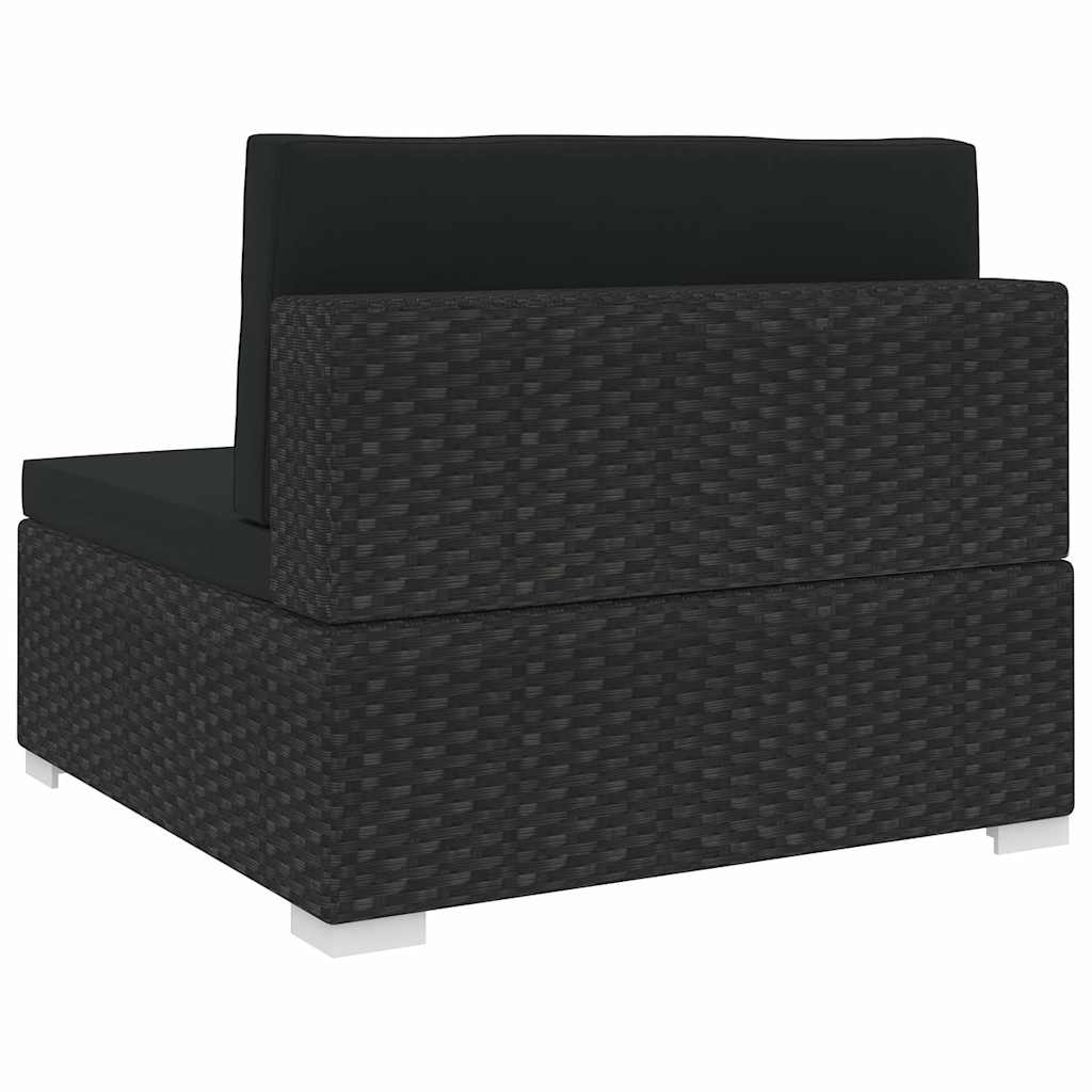 Fekete moduláris polyrattan középső kanapé párnákkal 4